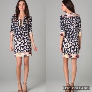 Diane Von Furstenberg Silk Mixed Floral Front Tie Mini Dress